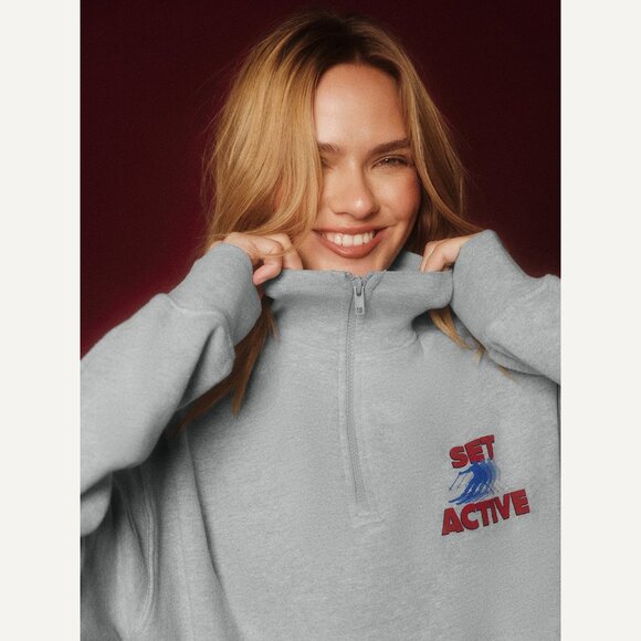 Set Active Staple Quarter Zip Midweight Sweatshirt Mountain Heather Grey NWT New - Picture 12 of 12